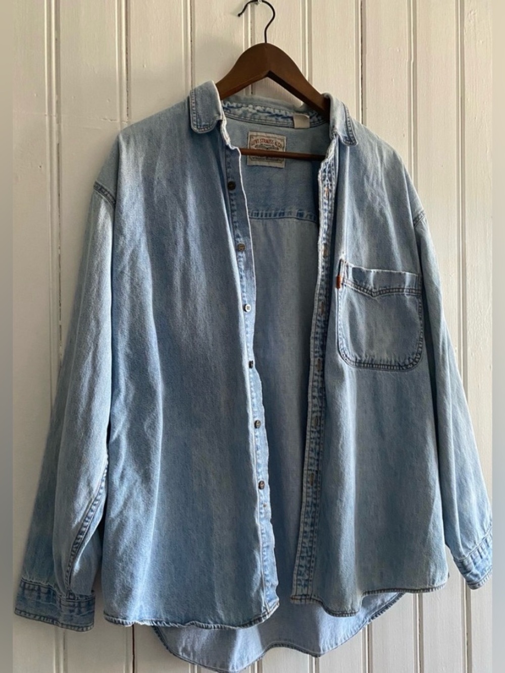 LEVI’S VINTAGE 1990 orange tab button down denim shirt size XL - Picture 2 of 13